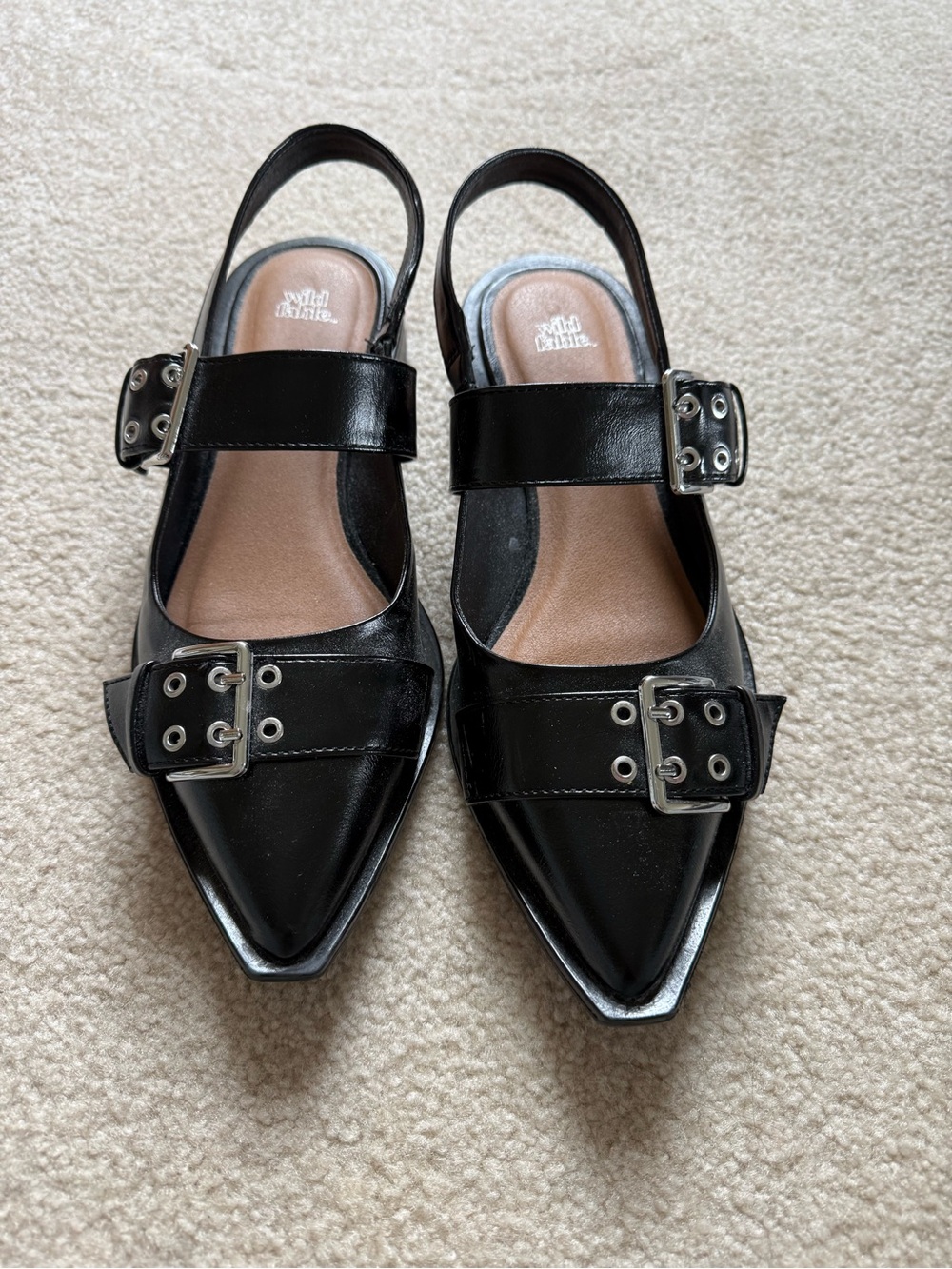 Women’s Wild Fable Peyton Black Pointed Double Buckle Slingback Flats